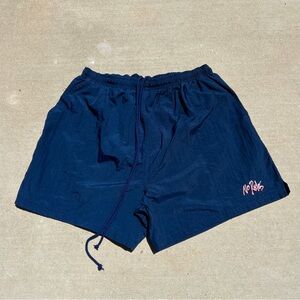 Mens vintage swim trunks shorts mesh lining navy blue no rules fear boxy wide XL